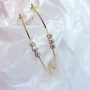 Fabulous solid sterling silver and gold hoop earrings with 3 Moissanite Stones